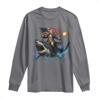 George Washington Riding Shark Long Sleeve Shirt Funny 4th Of July Independence Day 1776 Meme American Flag