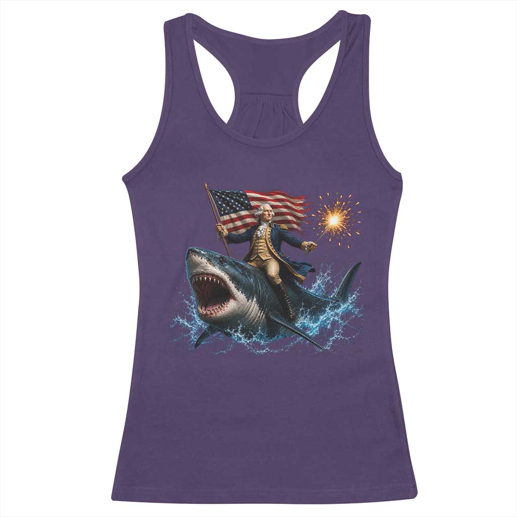 George Washington Riding Shark Racerback Tank Top Funny 4th Of July Independence Day 1776 Meme American Flag