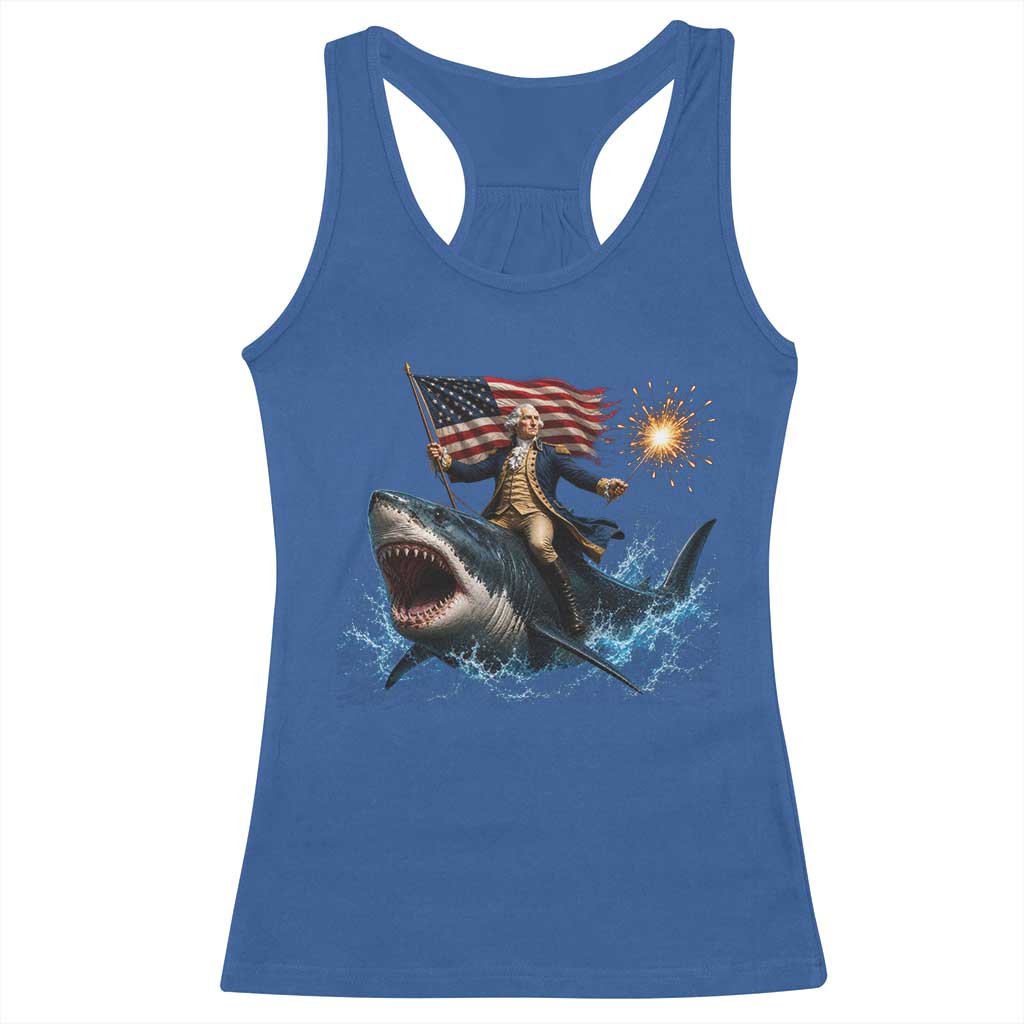 George Washington Riding Shark Racerback Tank Top Funny 4th Of July Independence Day 1776 Meme American Flag