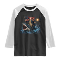 George Washington Riding Shark Raglan Shirt Funny 4th Of July Independence Day 1776 Meme American Flag