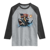 George Washington Riding Shark Raglan Shirt Funny 4th Of July Independence Day 1776 Meme American Flag