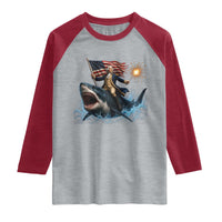 George Washington Riding Shark Raglan Shirt Funny 4th Of July Independence Day 1776 Meme American Flag