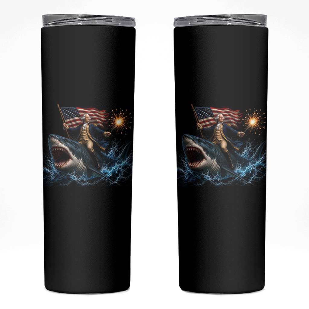 George Washington Riding Shark Skinny Tumbler Funny 4th Of July Independence Day 1776 Meme American Flag