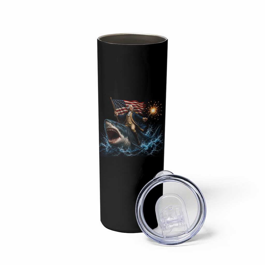 George Washington Riding Shark Skinny Tumbler Funny 4th Of July Independence Day 1776 Meme American Flag
