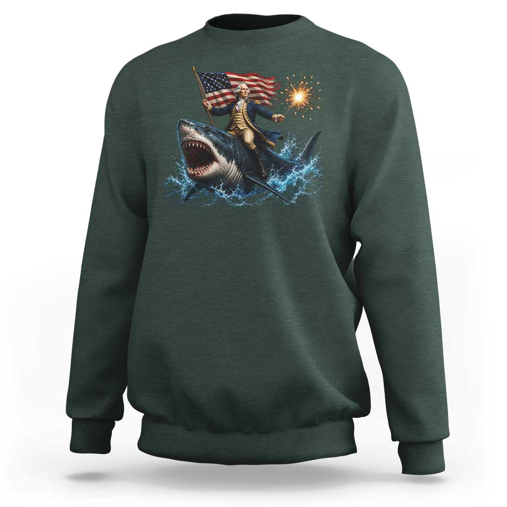 George Washington Riding Shark Sweatshirt Funny 4th Of July Independence Day 1776 Meme American Flag