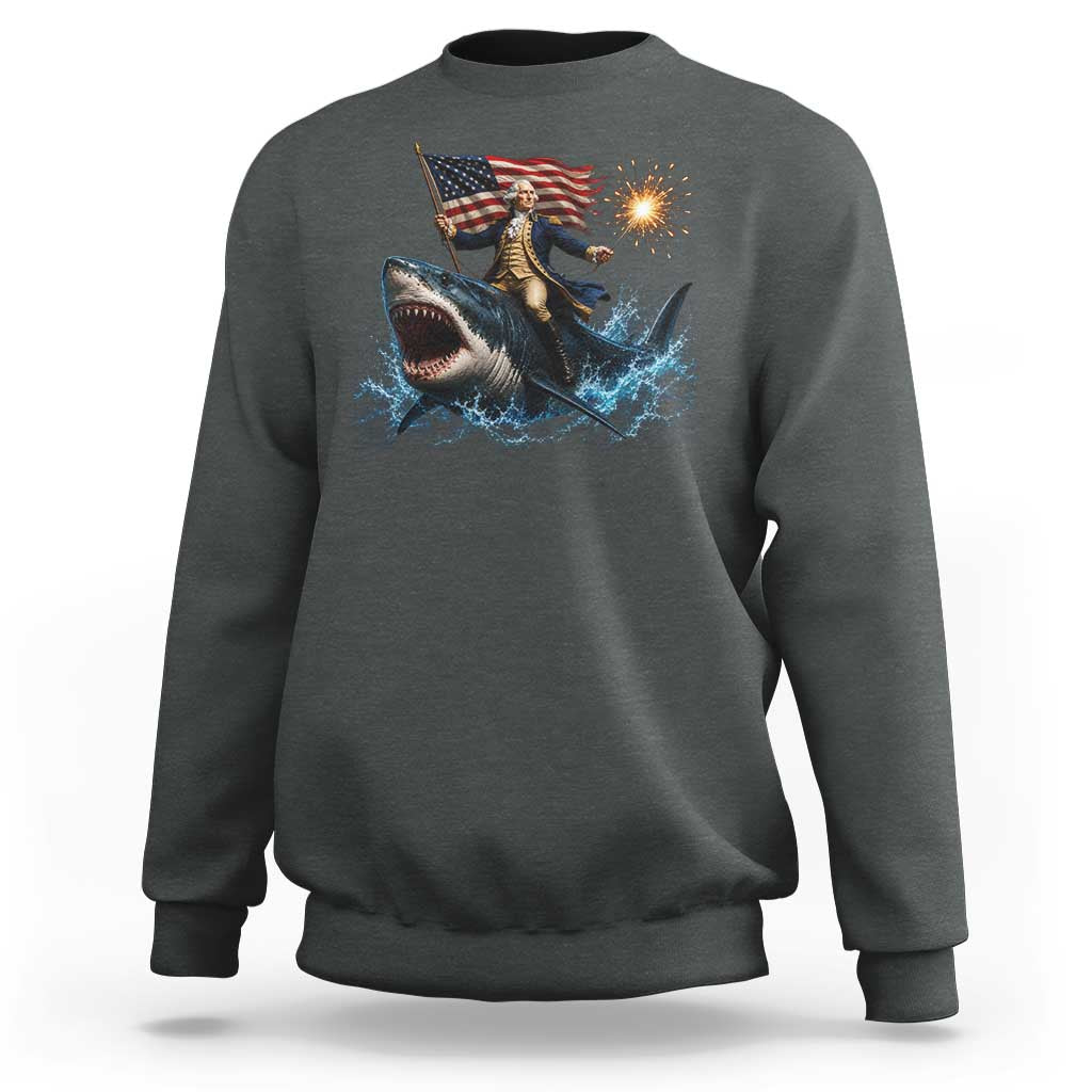 George Washington Riding Shark Sweatshirt Funny 4th Of July Independence Day 1776 Meme American Flag