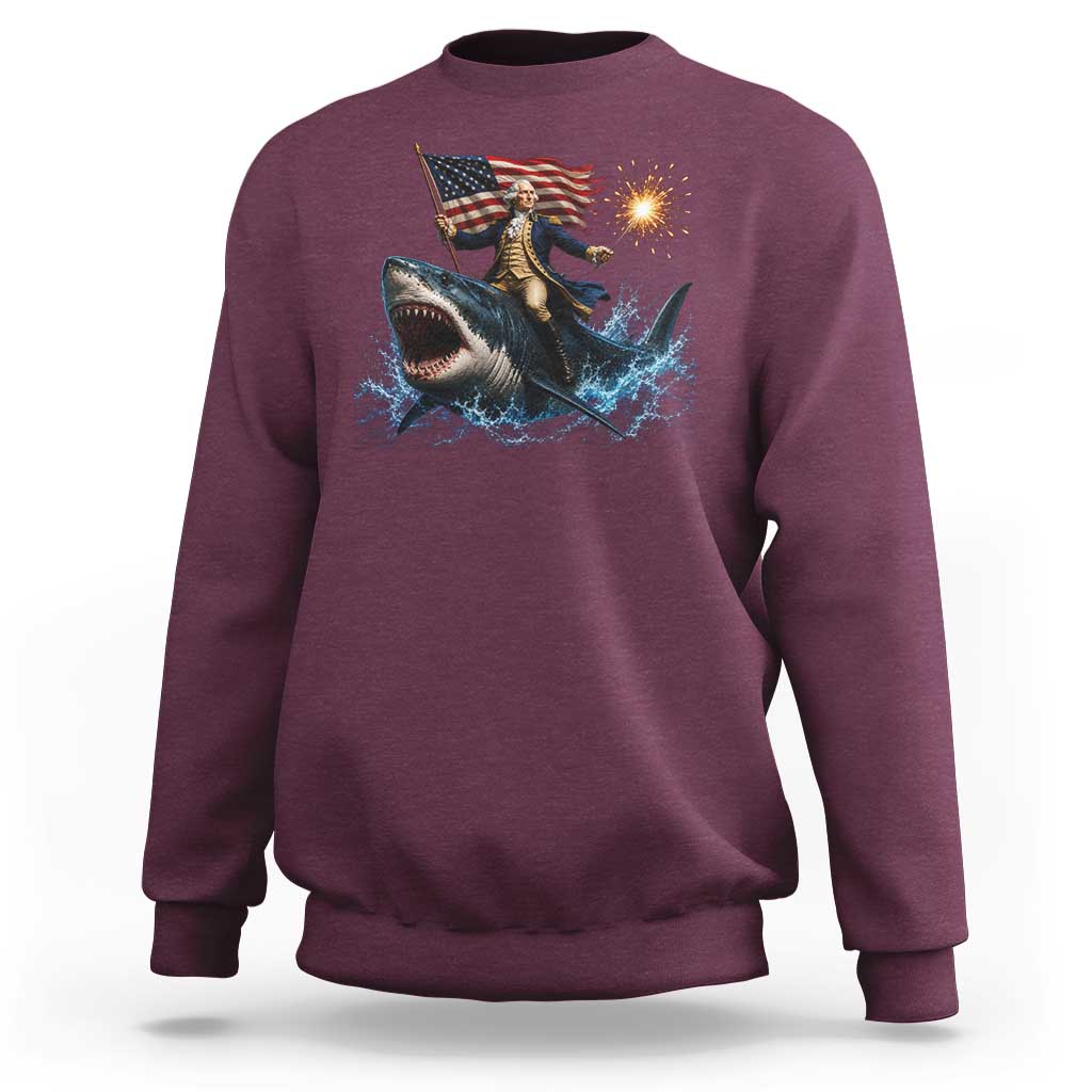 George Washington Riding Shark Sweatshirt Funny 4th Of July Independence Day 1776 Meme American Flag