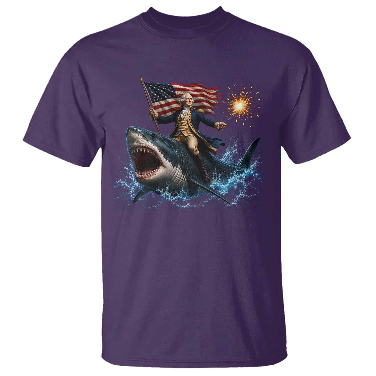 George Washington Riding Shark T Shirt Funny 4th Of July Independence Day 1776 Meme American Flag