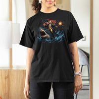 George Washington Riding Shark T Shirt For Women Funny 4th Of July Independence Day 1776 Meme American Flag