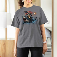 George Washington Riding Shark T Shirt For Women Funny 4th Of July Independence Day 1776 Meme American Flag
