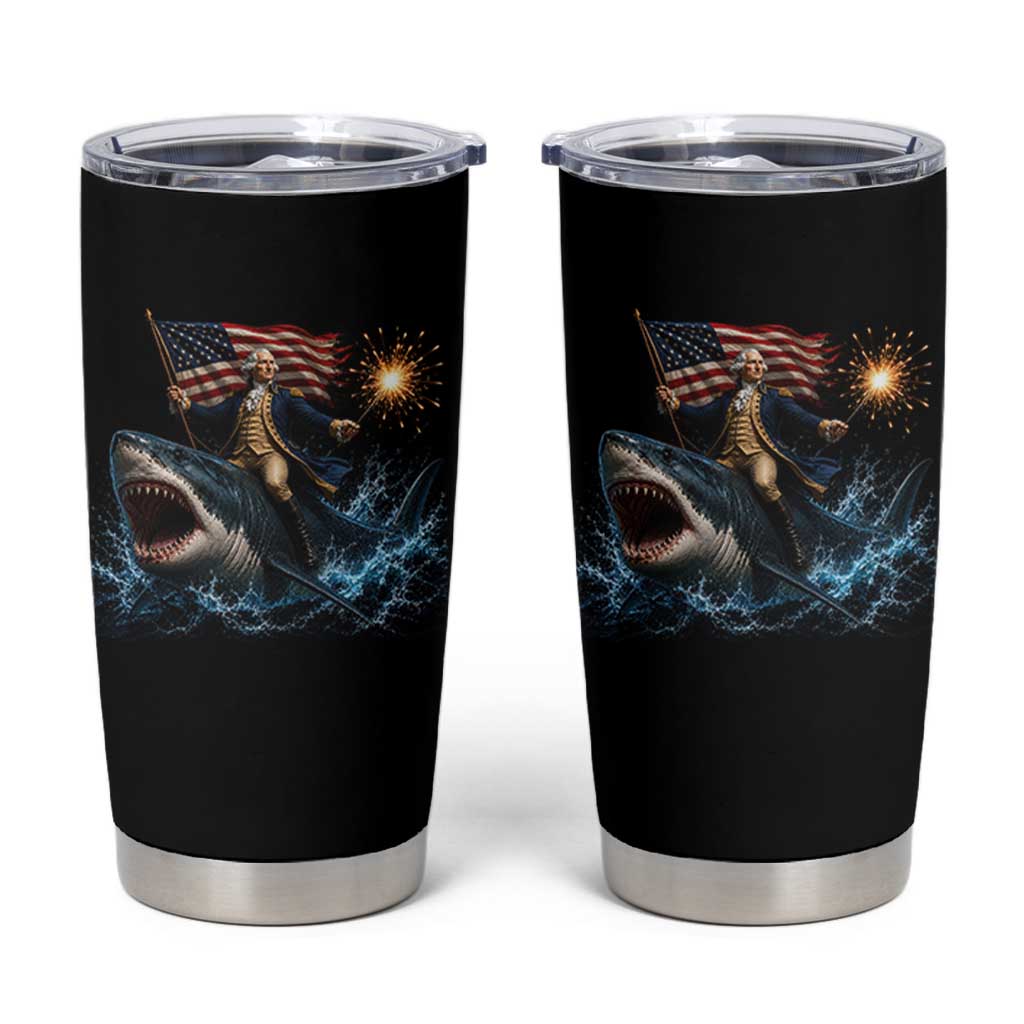 George Washington Riding Shark Tumbler Cup Funny 4th Of July Independence Day 1776 Meme American Flag