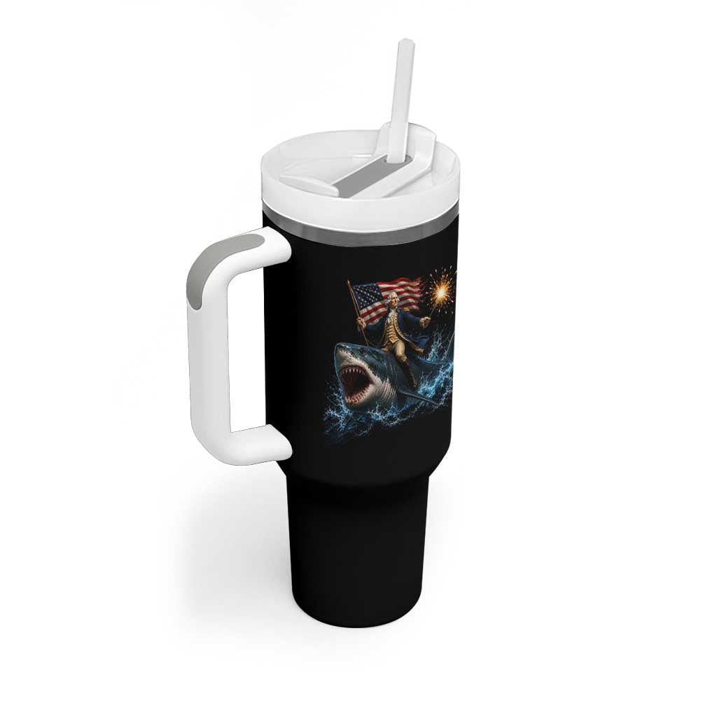 George Washington Riding Shark Tumbler With Handle Funny 4th Of July Independence Day 1776 Meme American Flag