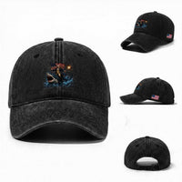 George Washington Riding Shark Washed Cotton Baseball Cap Funny 4th Of July Independence Day 1776 Meme American Flag