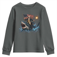 George Washington Riding Shark Youth Sweatshirt Funny 4th Of July Independence Day 1776 Meme American Flag