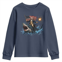 George Washington Riding Shark Youth Sweatshirt Funny 4th Of July Independence Day 1776 Meme American Flag