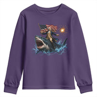 George Washington Riding Shark Youth Sweatshirt Funny 4th Of July Independence Day 1776 Meme American Flag