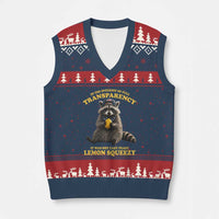 Funny Raccoon Meme V-Neck Knit Sweater Vest In The Interest Of Full Transparency It Was Not Easy Peasy Lemon Squeezy
