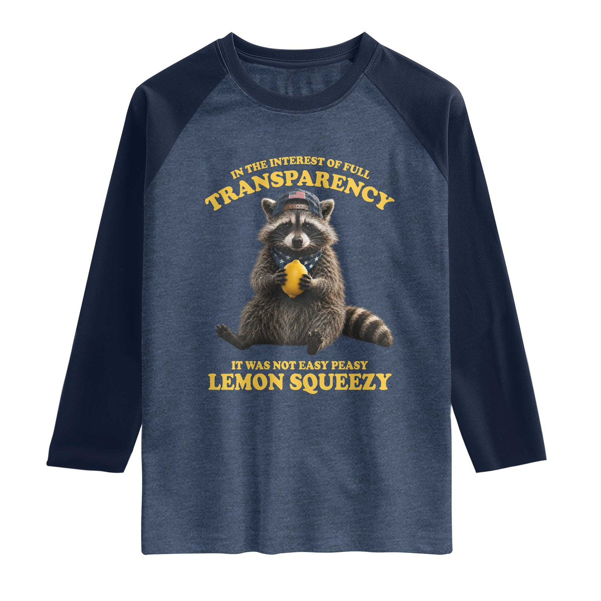 Funny Raccoon Meme Raglan Shirt In The Interest Of Full Transparency It Was Not Easy Peasy Lemon Squeezy