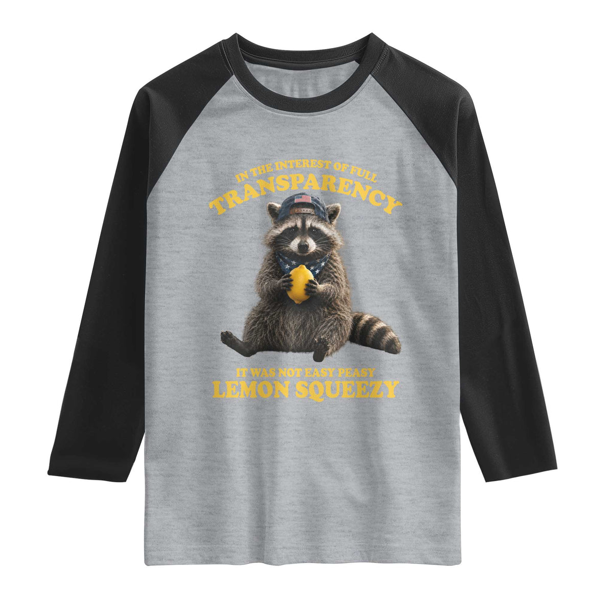 Funny Raccoon Meme Raglan Shirt In The Interest Of Full Transparency It Was Not Easy Peasy Lemon Squeezy