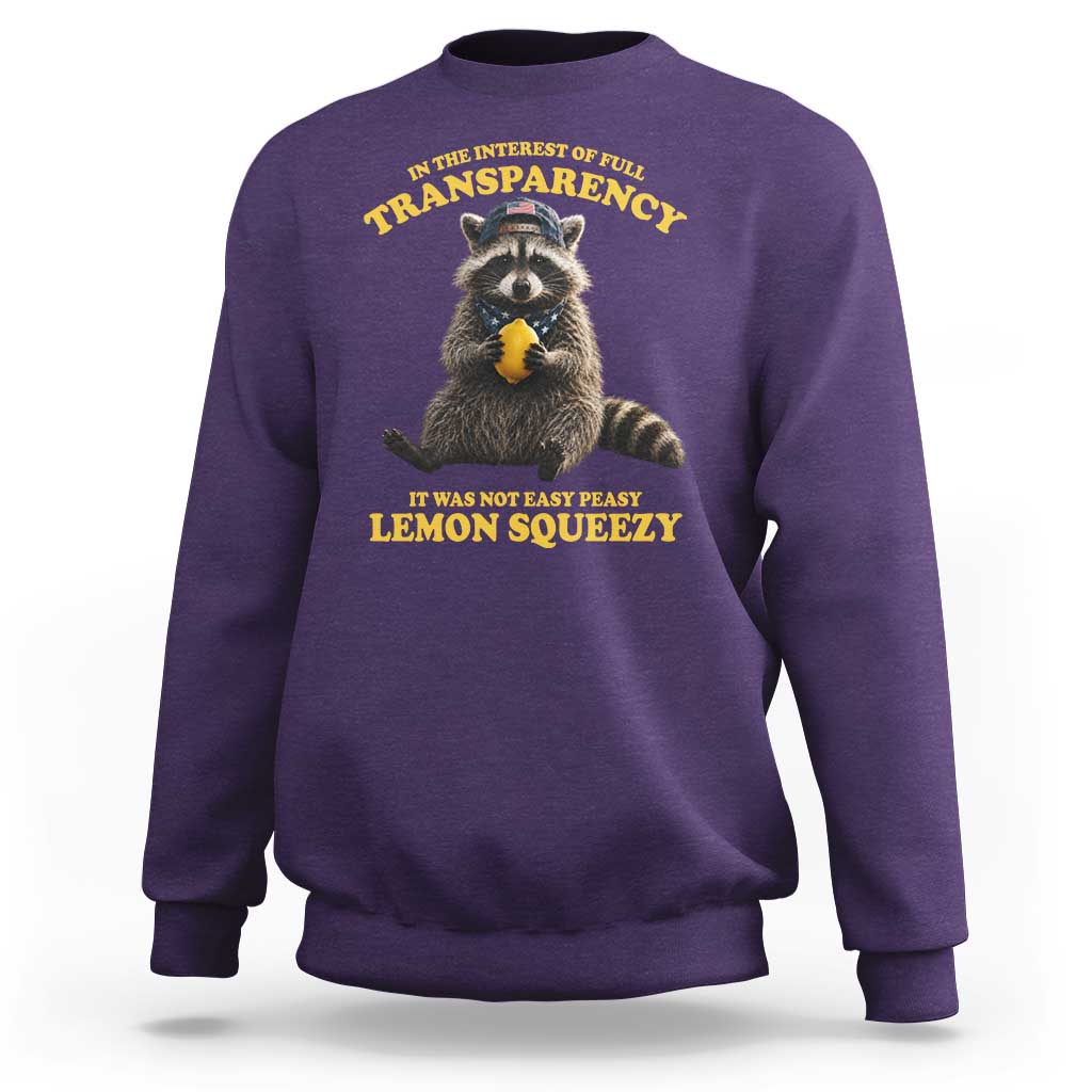 Funny Raccoon Meme Sweatshirt In The Interest Of Full Transparency It Was Not Easy Peasy Lemon Squeezy