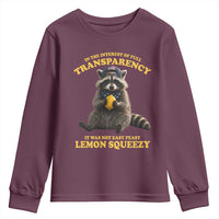 Funny Raccoon Meme Youth Sweatshirt In The Interest Of Full Transparency It Was Not Easy Peasy Lemon Squeezy