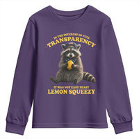 Funny Raccoon Meme Youth Sweatshirt In The Interest Of Full Transparency It Was Not Easy Peasy Lemon Squeezy