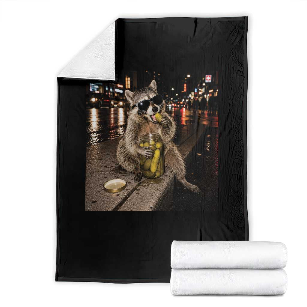 Funny Raccoon Eating Pickles Meme Throw Blanket