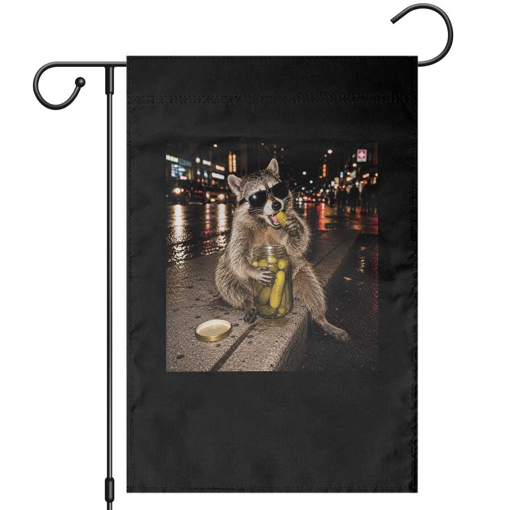 Funny Raccoon Eating Pickles Meme Garden Flag