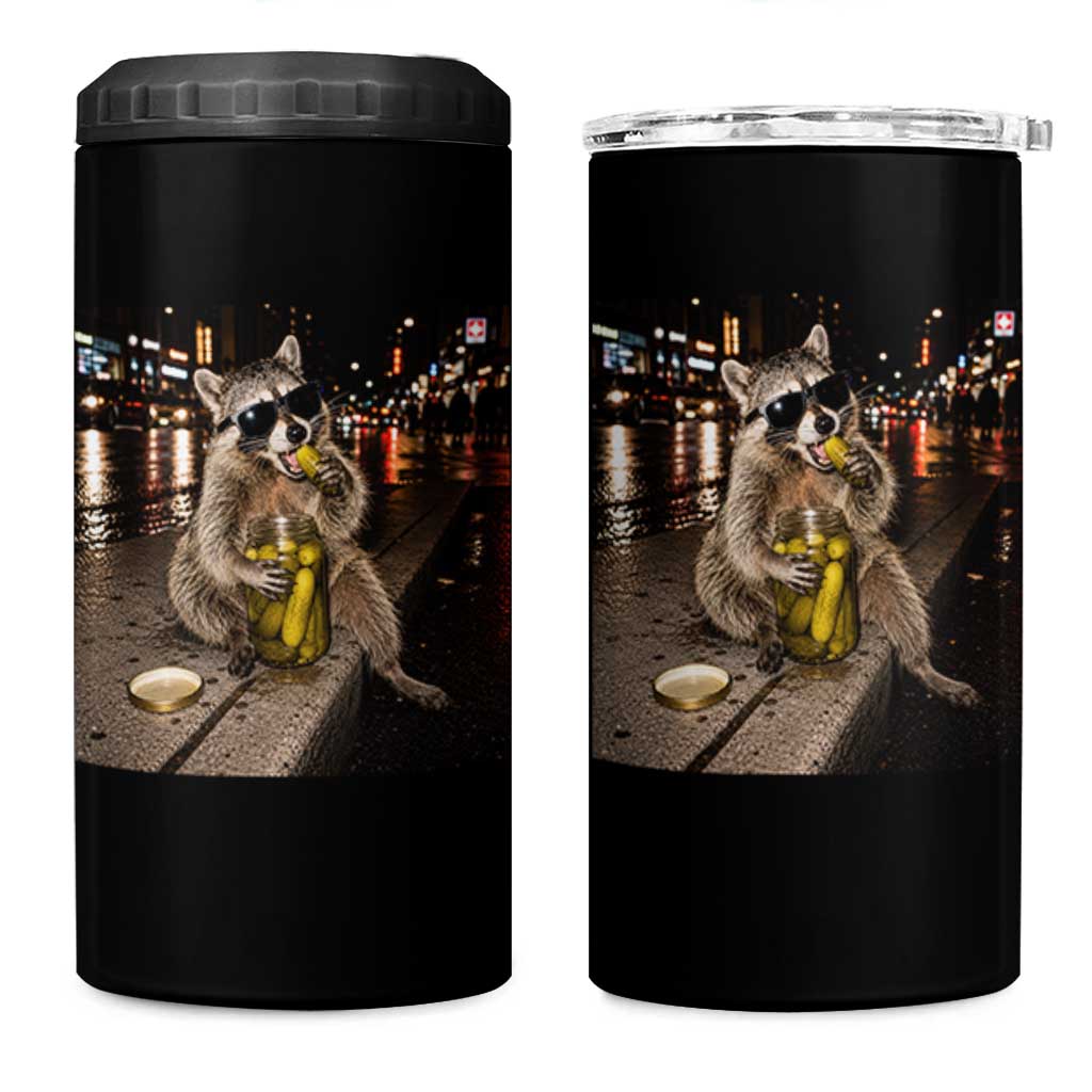 Funny Raccoon Eating Pickles Meme 4 in 1 Can Cooler Tumbler