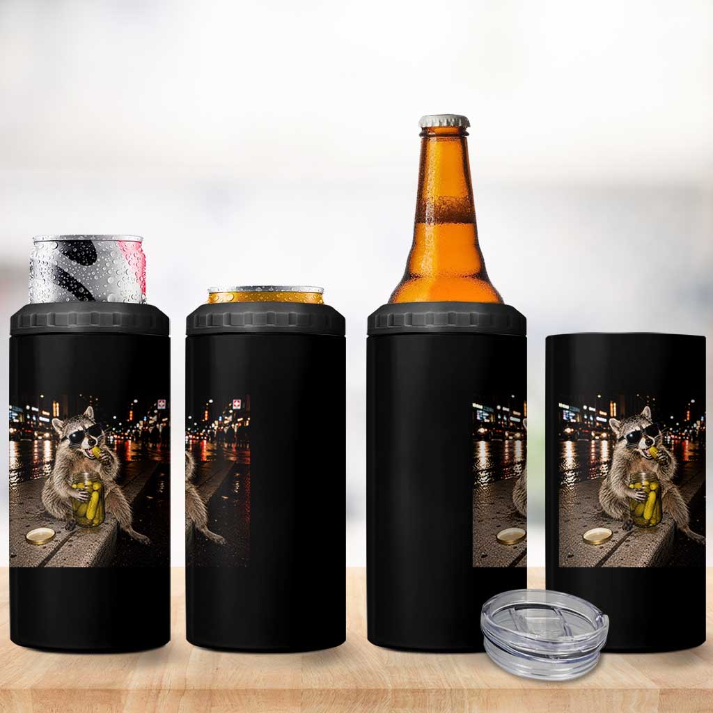 Funny Raccoon Eating Pickles Meme 4 in 1 Can Cooler Tumbler