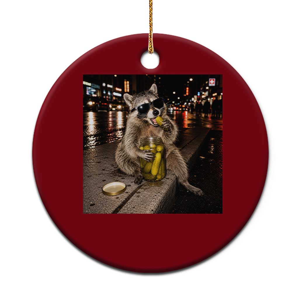 Funny Raccoon Eating Pickles Meme Ceramic Ornament