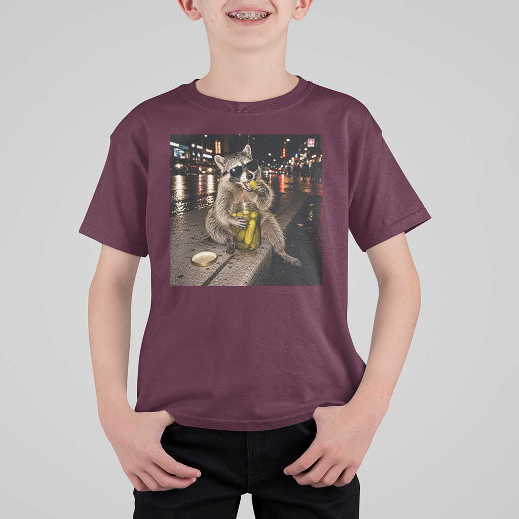 Funny Raccoon Eating Pickles Meme T Shirt For Kid