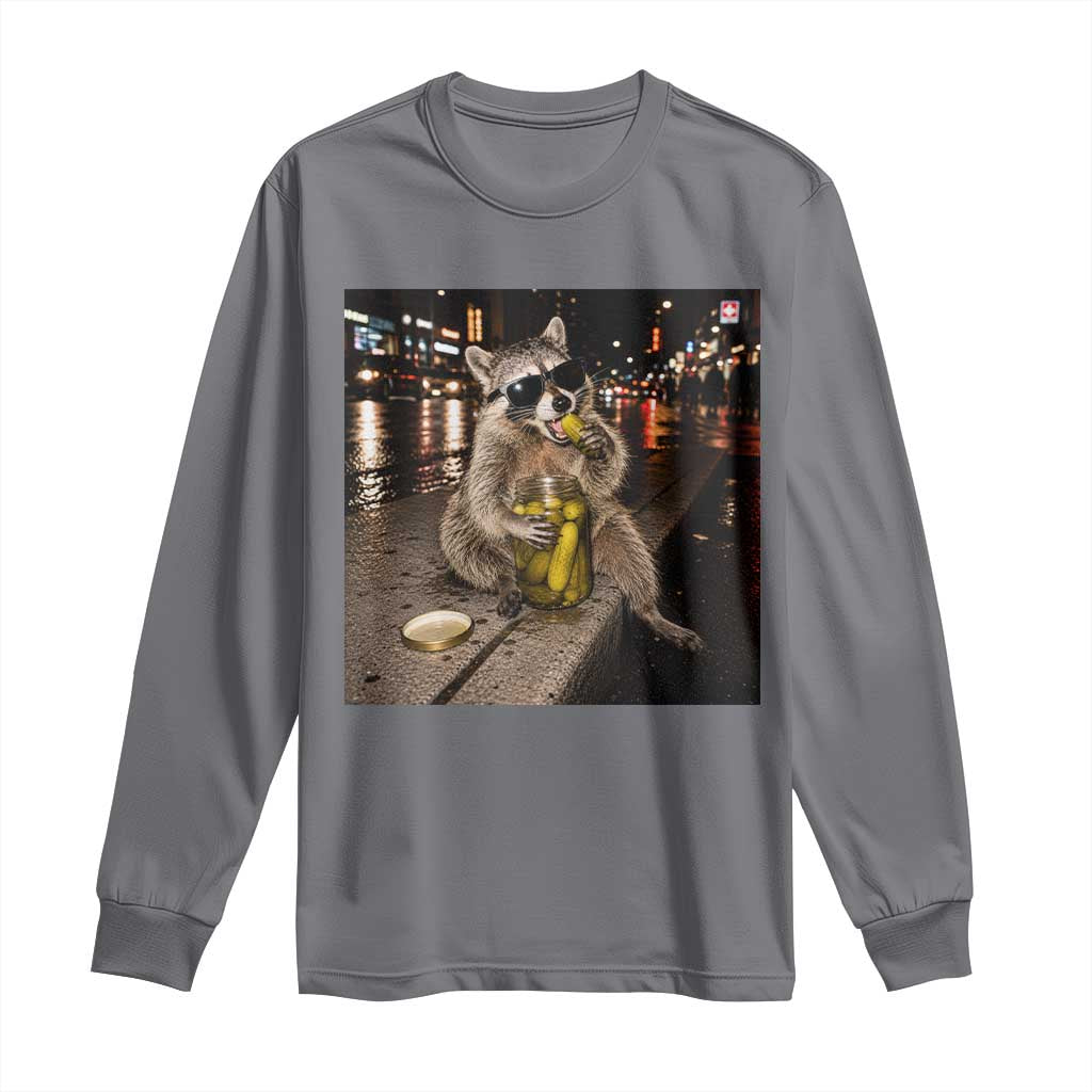 Funny Raccoon Eating Pickles Meme Long Sleeve Shirt