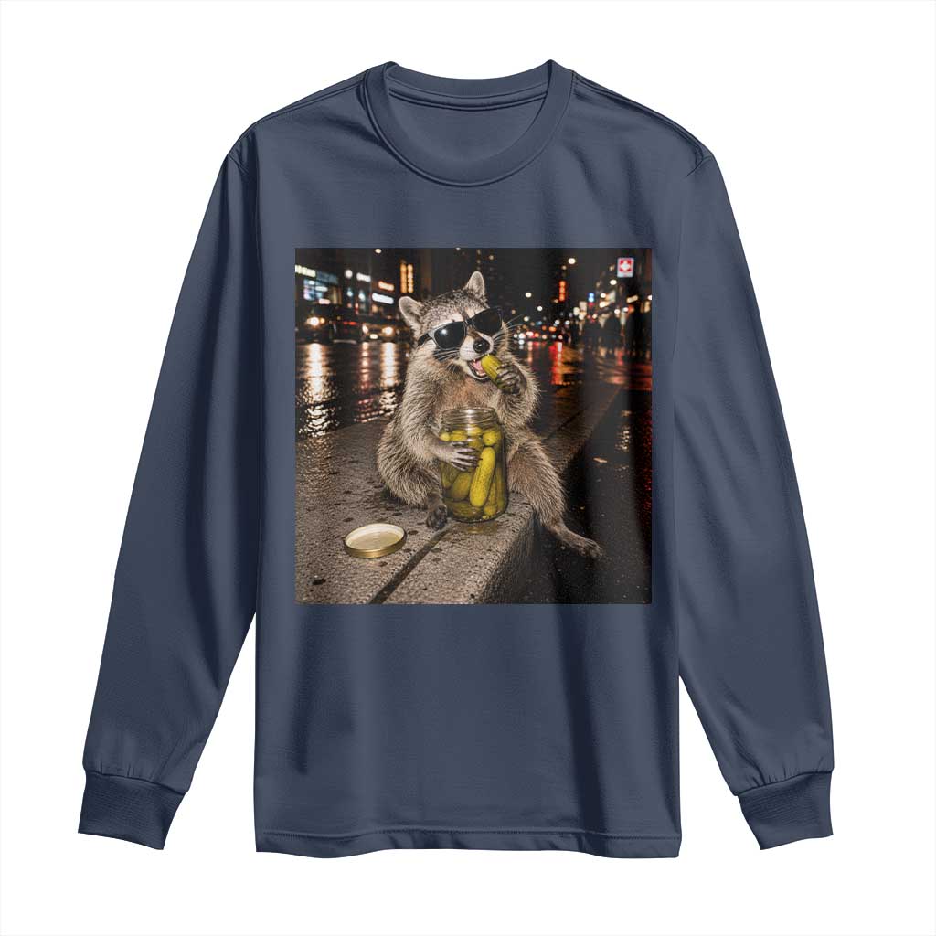 Funny Raccoon Eating Pickles Meme Long Sleeve Shirt