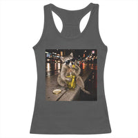 Funny Raccoon Eating Pickles Meme Racerback Tank Top