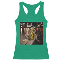 Funny Raccoon Eating Pickles Meme Racerback Tank Top