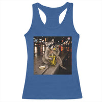 Funny Raccoon Eating Pickles Meme Racerback Tank Top