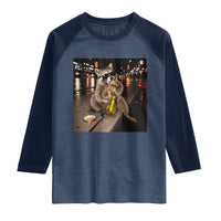 Funny Raccoon Eating Pickles Meme Raglan Shirt