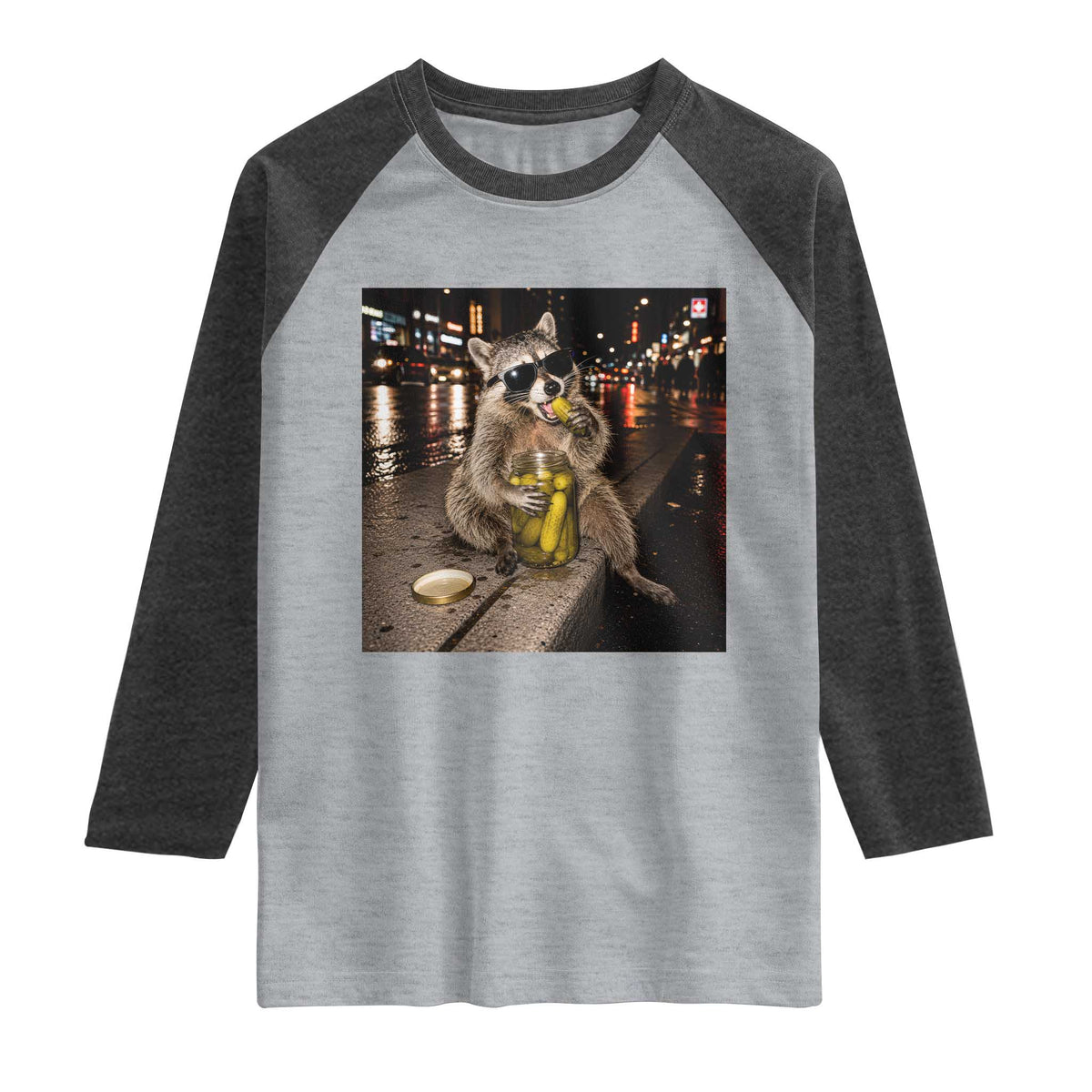 Funny Raccoon Eating Pickles Meme Raglan Shirt