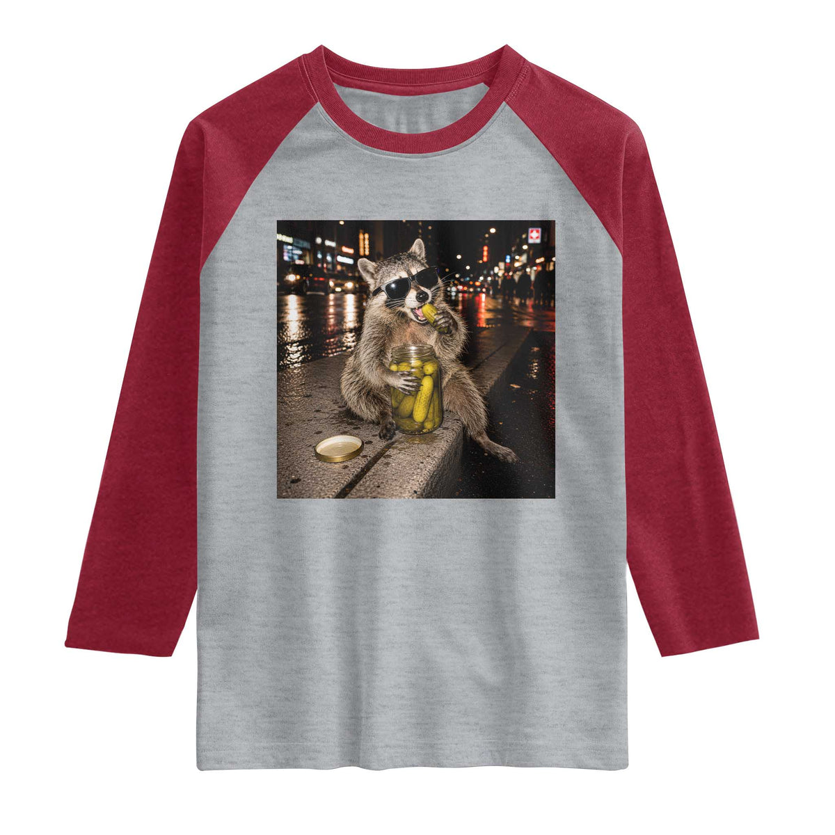Funny Raccoon Eating Pickles Meme Raglan Shirt