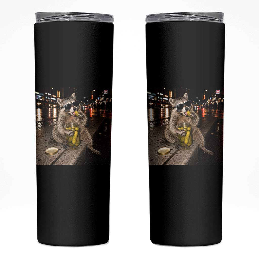 Funny Raccoon Eating Pickles Meme Skinny Tumbler