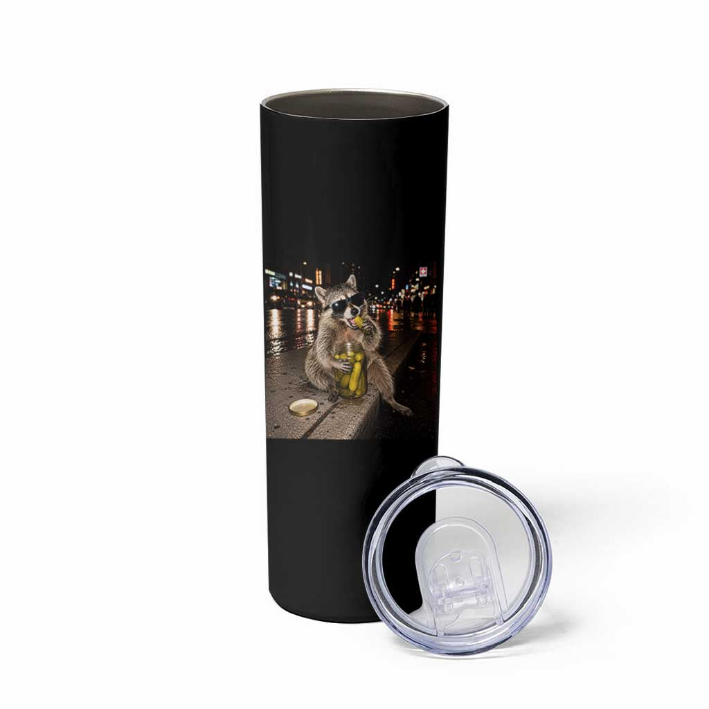 Funny Raccoon Eating Pickles Meme Skinny Tumbler