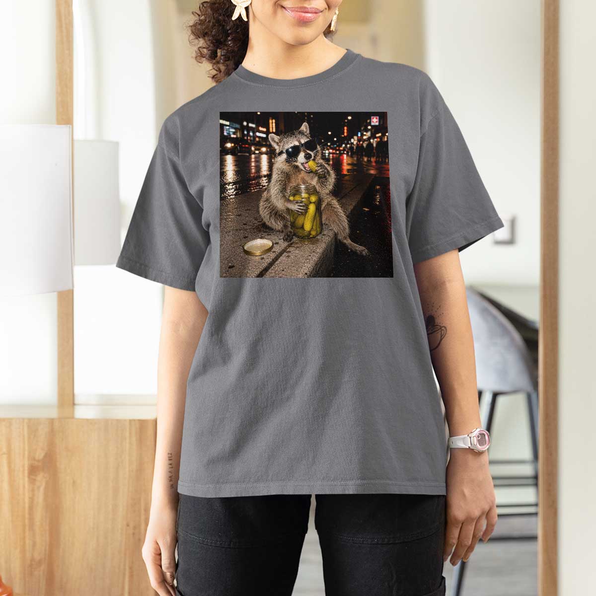 Funny Raccoon Eating Pickles Meme T Shirt For Women