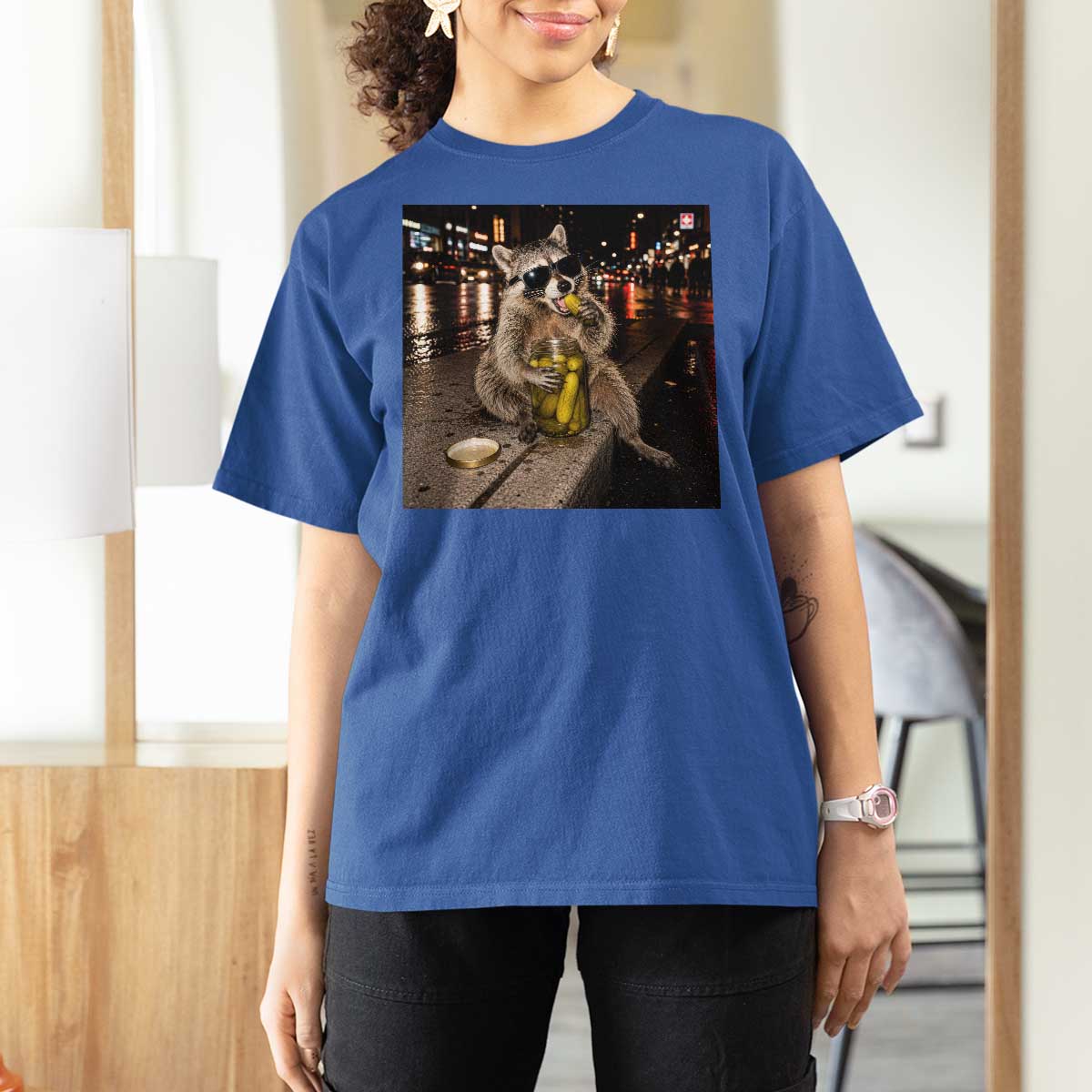 Funny Raccoon Eating Pickles Meme T Shirt For Women
