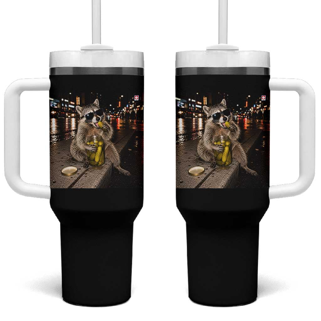 Funny Raccoon Eating Pickles Meme Tumbler With Handle
