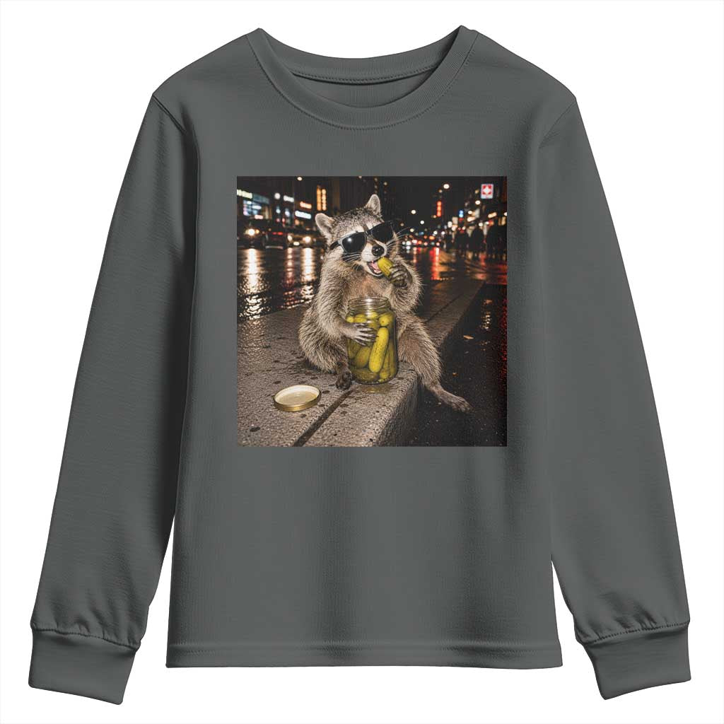 Funny Raccoon Eating Pickles Meme Youth Sweatshirt