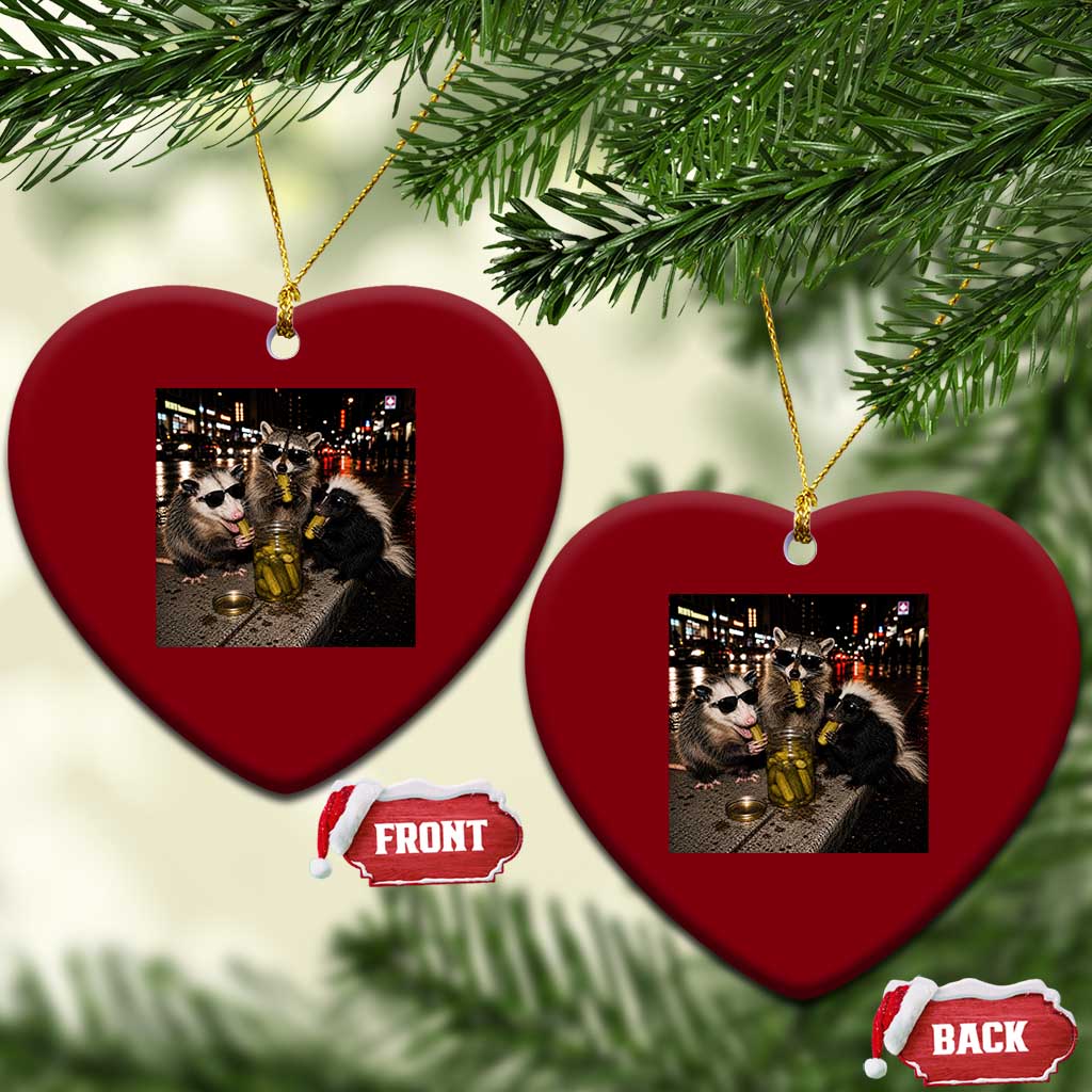 Funny Raccoon Skunk Possum Eating Pickles Ceramic Ornament Support Local Street Cats Retro Animal Meme