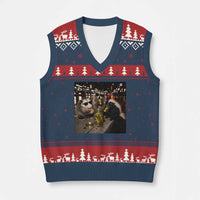 Funny Raccoon Skunk Possum Eating Pickles V-Neck Knit Sweater Vest Support Local Street Cats Retro Animal Meme