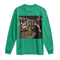 Funny Raccoon Skunk Possum Eating Pickles Long Sleeve Shirt Support Local Street Cats Retro Animal Meme