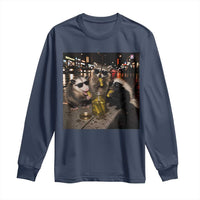 Funny Raccoon Skunk Possum Eating Pickles Long Sleeve Shirt Support Local Street Cats Retro Animal Meme